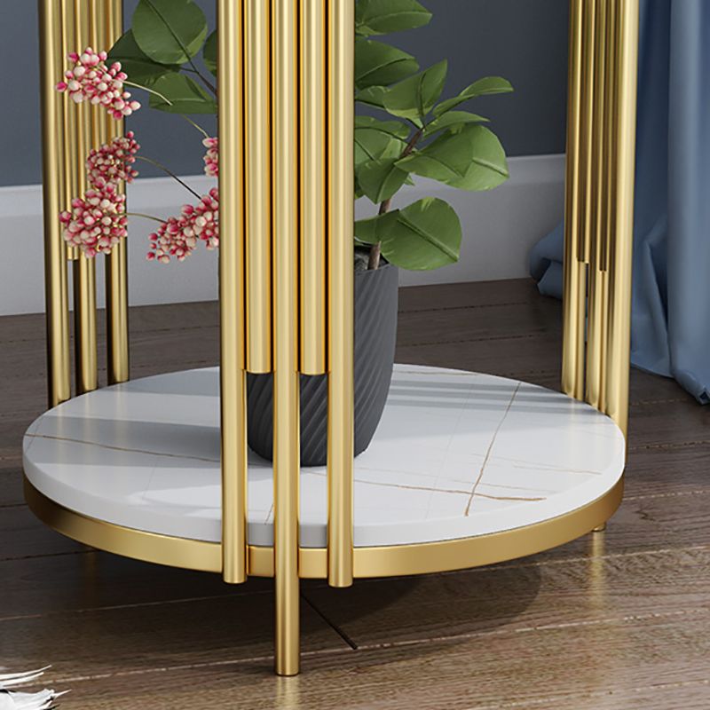 Modern Slate Round Side End Table Metal 3 Legs Side Table with Shelf