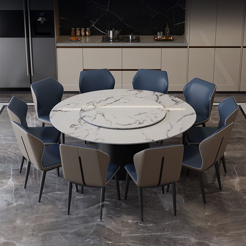 White-black Stone Round Table Turntable Home Furniture with Pedestal Base Clearhalo 'Dining Tables & Seating' 'Dining Tables' 'dining_table' 'furn' 'furn_dining_table' 'Furniture' 'Kitchen & Dining Furniture' 1200x1200_f1d48d77-750a-419b-b19c-fee281c5f5a7
