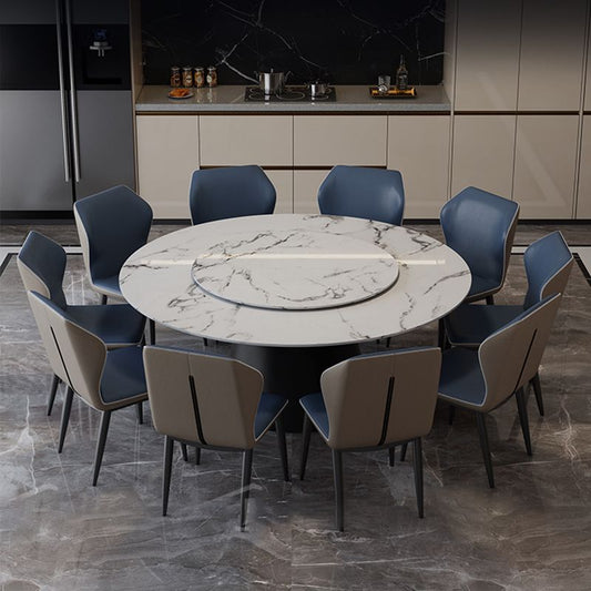 White-black Stone Round Table Turntable Home Furniture with Pedestal Base Clearhalo 'Dining Tables & Seating' 'Dining Tables' 'dining_table' 'furn' 'furn_dining_table' 'Furniture' 'Kitchen & Dining Furniture' 1200x1200_f1d48d77-750a-419b-b19c-fee281c5f5a7