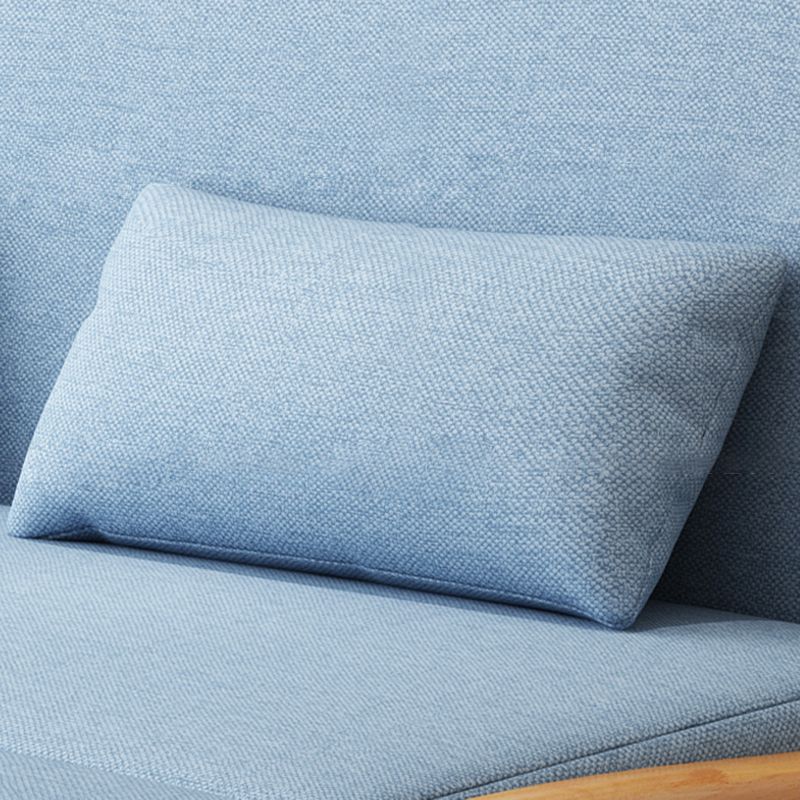 Blue Linen Blend Futon Sleeper Sofa with 2 Pillows and Pillow Back