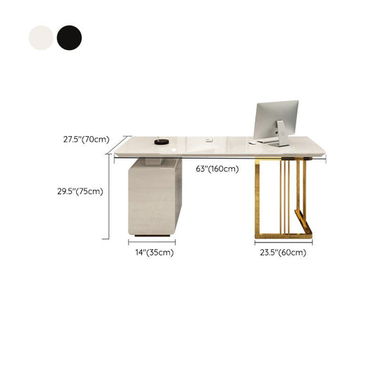 Rectangular Glam Office Desk with 3 Storage Drawers Writing Desk Artificial Wood