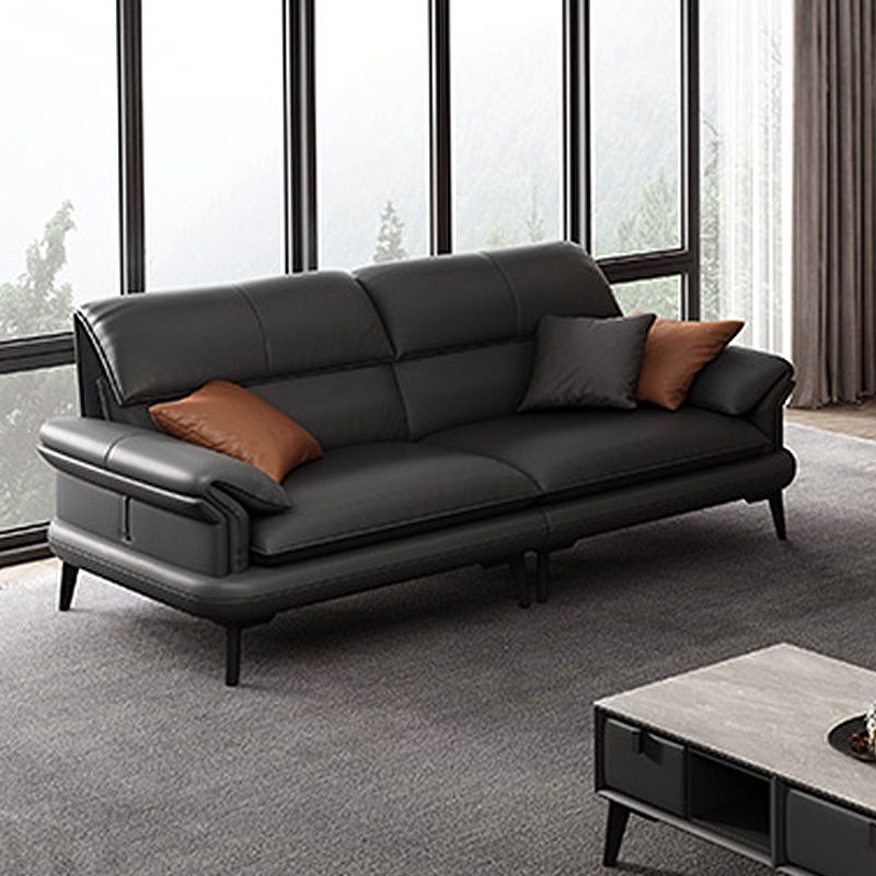 Leather Sofa in Gray Pillow Top Arm Cushions Modern Sofa for Living Room Clearhalo 'furn' 'furn_sectionals' 'Furniture' 'furniture_sectionals' 'kitchen' 'kitchen_sectionals' 'Living Room Furniture' 'Sectionals' 1200x1200_f1ddd460-b36d-4dbd-8b82-9296af1666a5