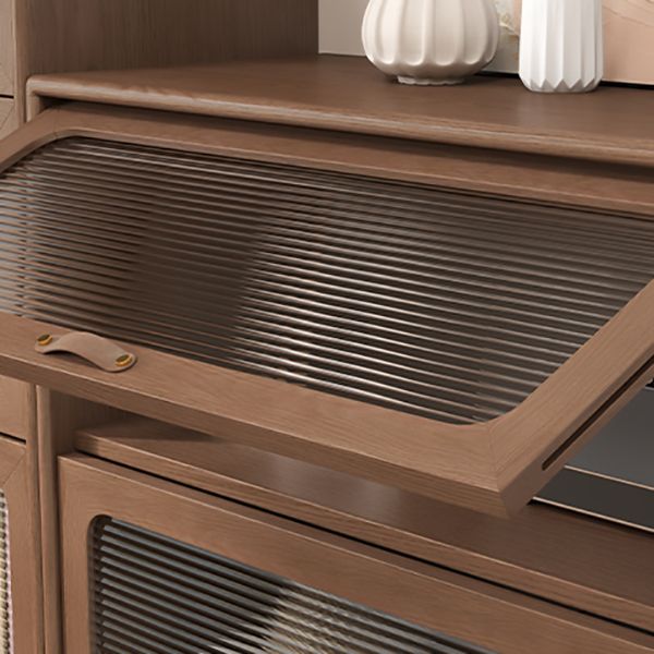 Mid-Century Modern Glass Paned Cabinet,  Solid Wood Accent Cabinet