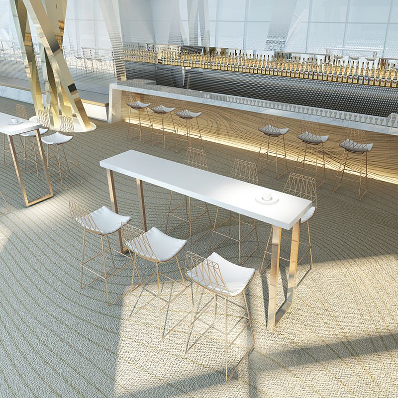 Rectangle White Top Counter Table Metal Legs Glam Style Bar Table, Only Table Clearhalo 'Bar Furniture' 'Bar Tables' 'bar_tables' 'furn' 'furn_bar_tables' 'Furniture' 'furniture_bar_tables' 'Kitchen & Dining Furniture' 1200x1200_f1df3d40-882a-4ae6-8cf6-ae6366aba3e5