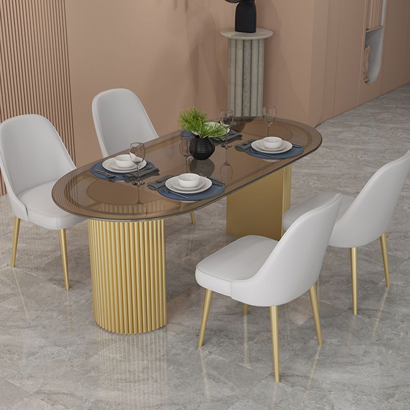 Metal Base Contemporary Oval Dining Table Double Pedestal Table for Dining Room Clearhalo 'Dining Tables & Seating' 'Dining Tables' 'dining_table' 'furn' 'furn_dining_table' 'Furniture' 'furniture_dining_table' 'Kitchen & Dining Furniture' 'kitchen' 'kitchen_dining_table' 1200x1200_f1e0430e-0d2c-43c2-b52c-3173c568bed3