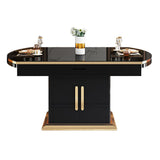 Modern Collapsible Glass Desktop Dining Table with Wooden Lockers