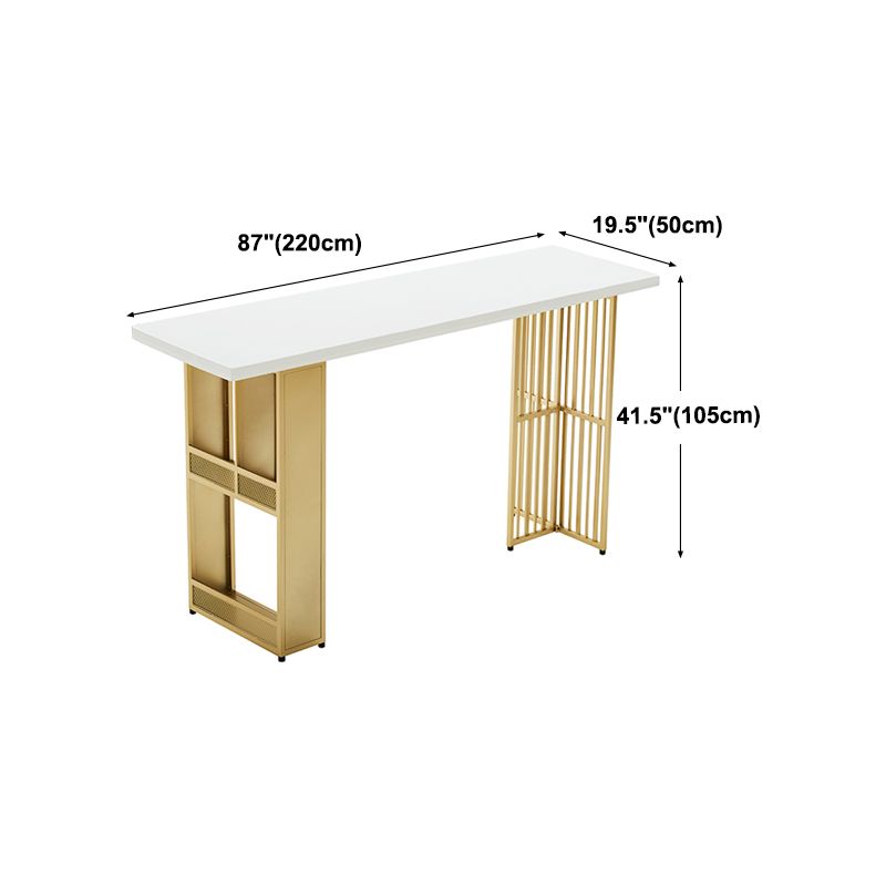 Glam Rectangle Pine Pub Bar Table Indoor Metal Double Pedestal Bar Dining Table with Shelf Clearhalo 'Bar Furniture' 'Bar Tables' 'bar_tables' 'furn' 'furn_bar_tables' 'Furniture' 'furniture_bar_tables' 'Kitchen & Dining Furniture' 'kitchen&dining_furn' 'kitchen' 1200x1200_f1e0e289-e6e3-4c8e-ba0a-f1d7cd8f8d76