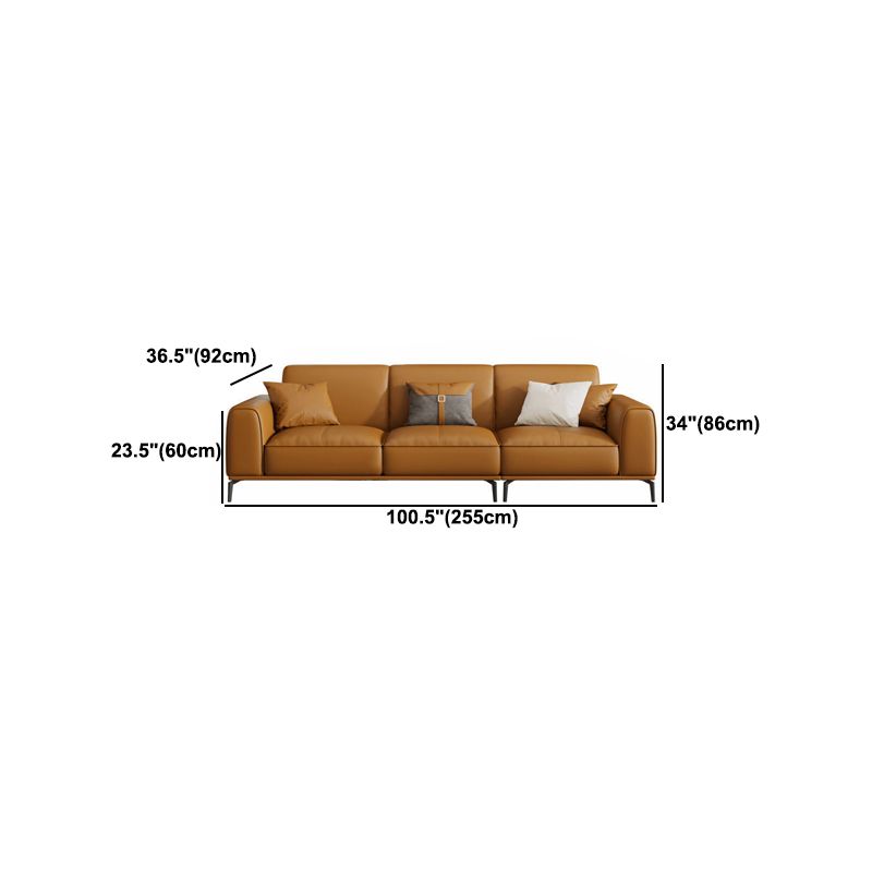 Tan Genuine Leather Sectional/Sofa Square Arm Sectional for Apartment