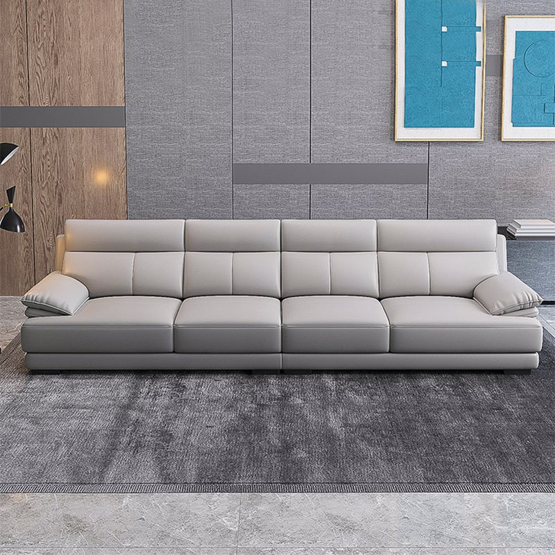 Scandinavian Stationary Cloud Gray Genuine Leather Cushion Back Sofa