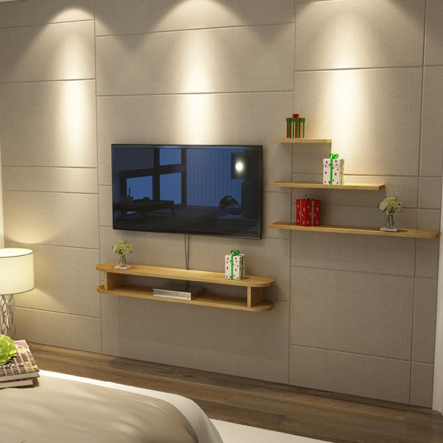 Matte afwerking Wall gemonteerde media-stand met planken Scandinavische massieve hout tv-console