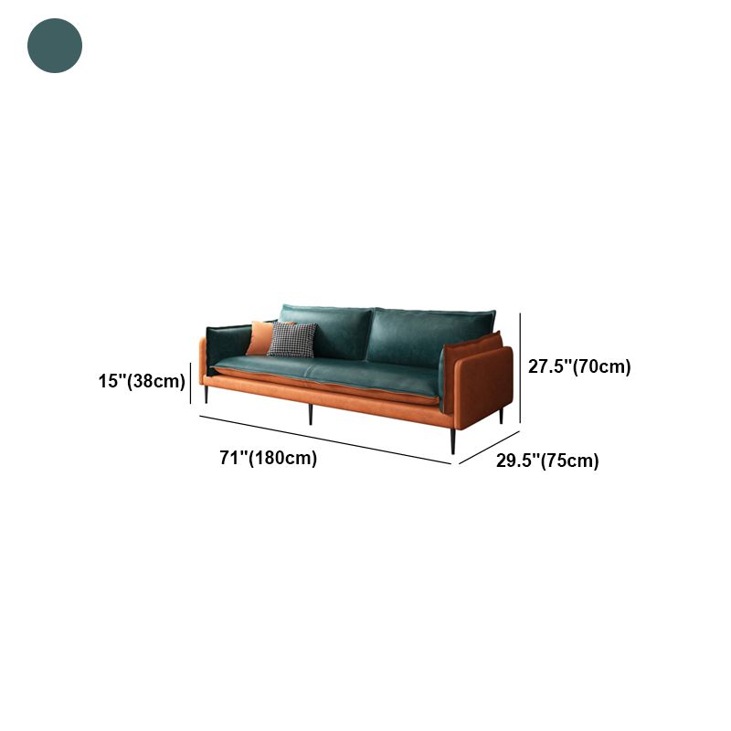 Square Arm Contemporary Faux Leather Sofa Couch in Green and Orange Clearhalo 'furn' 'furn_sofas' 'Furniture' 'furniture_sofas' 'Living Room Furniture' 'Sofa' 'sofas' 1200x1200_f1f55385-69cd-4eb9-9bbb-6b416acb4b1a