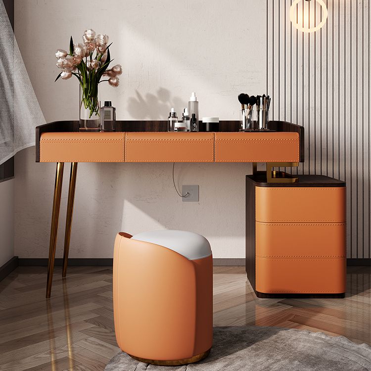 Glam Make-up Vanity Flip-Top Leather 5-Drawers Mirror Vanity Set Clearhalo 'Bedroom Furniture' 'furn' 'furn_makeup_vanities' 'Furniture' 'Makeup Vanities' 'makeup_vanities' 1200x1200_f1f73613-8ea9-4393-b9bd-457e8f476860