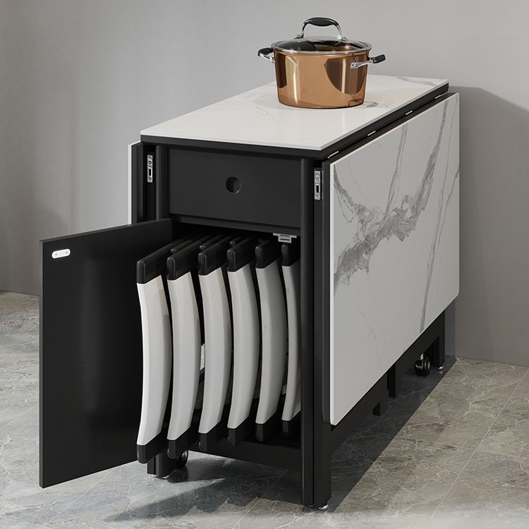 Contemporary Style Sintered Stone Dining Table with White Removable Leaf and Trestle Base Clearhalo 'Dining Room Sets' 'Dining Tables & Seating' 'dining_room_set' 'furn' 'furn_dining_room_set' 'Furniture' 'furniture_dining_room_set' 'Kitchen & Dining Furniture' 'kitchen&dining_furn' 'kitchen' 1200x1200_f1fa0102-5af2-4c42-a991-5426ff1760ab