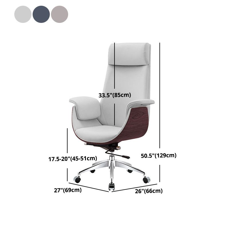 Leather Adjustable Task Chair Silver Metal Base Modern Office Chair Clearhalo 'furn' 'furn_office_chair' 'Furniture' 'Office Chairs' 'Office Furniture' 'office_chair' 1200x1200_f1fd7312-86ad-4c8c-a6f4-888935f9e666