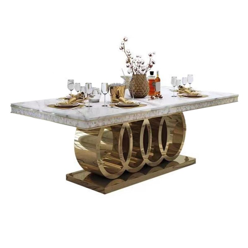 Glam Style Dining Faux Marble Table Dining Rectangle Table for Home Clearhalo 'Dining Tables & Seating' 'Dining Tables' 'dining_table' 'furn' 'furn_dining_table' 'Furniture' 'Kitchen & Dining Furniture' 1200x1200_f1ffcd81-0b33-43b0-9694-7bef75f085d9