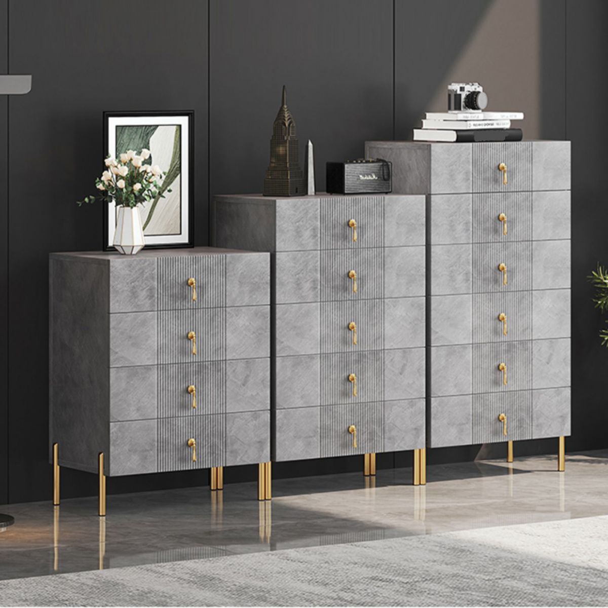 Cómoda vertical moderna de pizarra con varios cajones