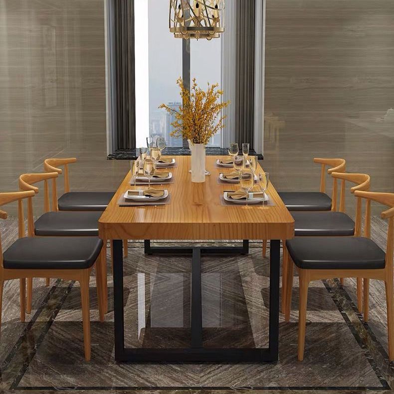 Industrial Rectangle Dining Table Set 1/2/5/6/7 Pieces Natural Solid Wood Dinette Set Clearhalo 'Dining Room Sets' 'Dining Tables & Seating' 'dining_room_set' 'furn' 'furn_dining_room_set' 'Furniture' 'Kitchen & Dining Furniture' 1200x1200_f207d729-b302-4c94-ad69-4255596eeb61