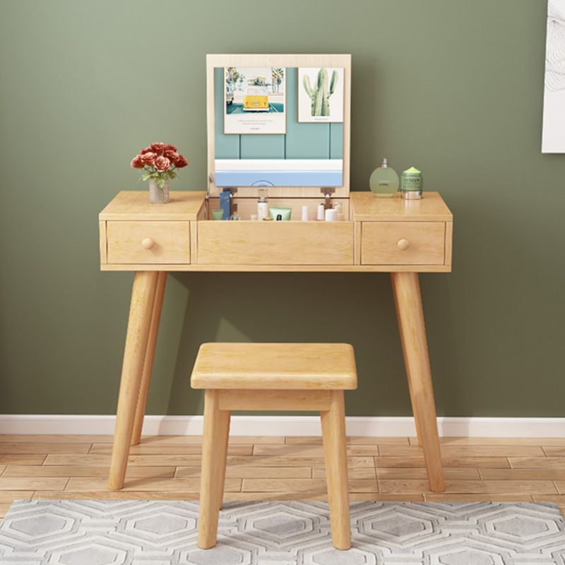 Solid Wood Vanity Makeup Table Set 2 Drawer Flip-Top Dressing Table Clearhalo 'Bedroom Furniture' 'furn' 'furn_makeup_vanities' 'Furniture' 'Makeup Vanities' 'makeup_vanities' 1200x1200_f2082027-0c01-4c80-a3ec-d89949a54e9d