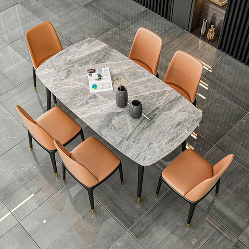 Industrial Dining Rectangle Table Sintered Stone Table with Metal Legs for Home Clearhalo 'Dining Tables & Seating' 'Dining Tables' 'dining_table' 'furn' 'furn_dining_table' 'Furniture' 'Kitchen & Dining Furniture' 1200x1200_f20a86af-9e59-40ca-8c20-e869a3573d4d
