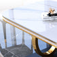 Traditional Luxury Sintered Stone Top Dining Table Rectangle Table with Metal Pedestal Clearhalo ' dining_table' 'Dining Tables & Seating' 'Dining Tables' 'furn' 'furn_dining_table' 'Furniture' 'furniture_dining_table' 'Kitchen & Dining Furniture' 'kitchen&dining_furn' 'kitchen' 'kitchen_dining_table' 1200x1200_f20c0ba3-8e14-445e-be0e-635707942164