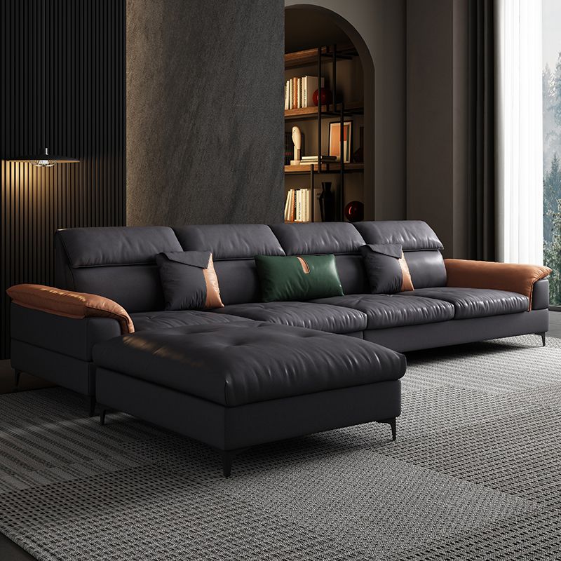 Modern 35.43 " H Faux Leather Pillow Top Arm Sofa for Living Room Clearhalo 'furn' 'furn_sectionals' 'Furniture' 'Living Room Furniture' 'Sectionals' 1200x1200_f20c4772-021a-42d3-8562-84c1092fa91b