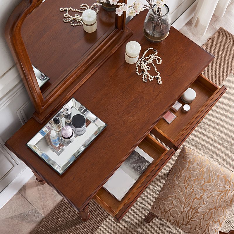 Bureau de vanité en bois massif, 2 tiroirs avec miroir et tabouret rembourré, 29,92 "H