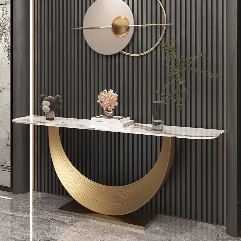Glam Stone Console Table 16" W Half Moon Stain Resistant Accent Table for Hall