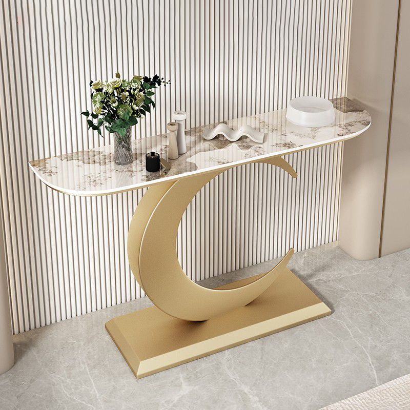 Console a mezza luna di pietra tavolo 1 scaffale 31,5 "tavolo di estremità alto con base astratta