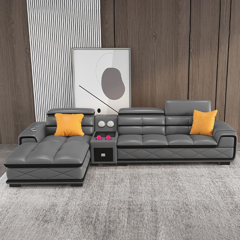 Sofá de cuero genuino estacionario de brazo cuadrado de nube contemporánea