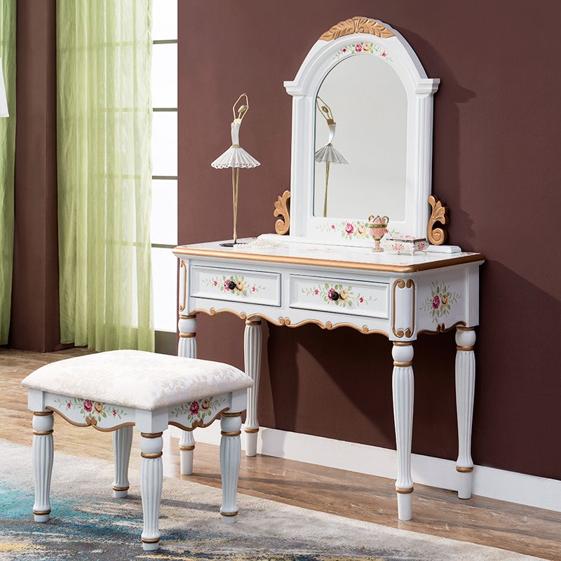 Wood Vanity Set 17.71" Wide Make-up Vanity with 2 Storage Drawers and Stool Clearhalo 'Bedroom Furniture' 'furn' 'furn_makeup_vanities' 'Furniture' 'Makeup Vanities' 'makeup_vanities' 1200x1200_f212cb0d-5fc7-401c-8efc-006321b18593