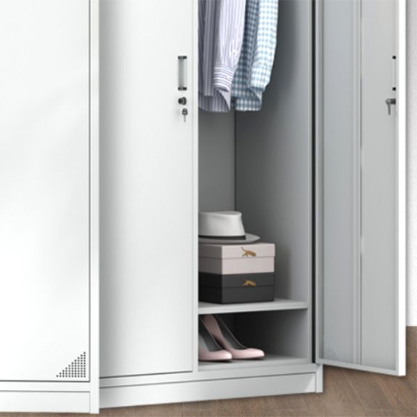 Contemporary Style Wardrobe Armoire White Color Steel Wardrobe Closet with Locks Clearhalo 'Armoires & Wardrobes' 'armoires_wardrobes' 'Bedroom Furniture' 'furn' 'furn_armoires_wardrobes' 'Furniture' 1200x1200_f21327ca-7194-4538-b320-5c82dd194ff0
