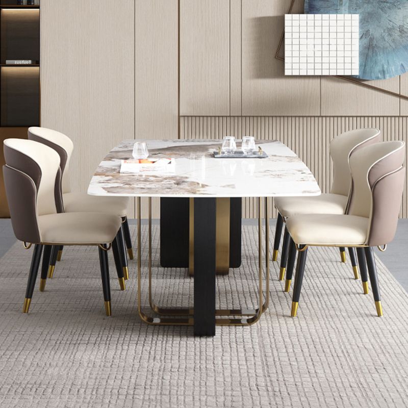 黒の二重台座のある豪華な焼結された石の上部テーブル長方形のテーブル