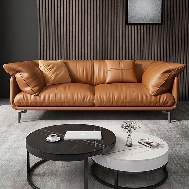 Pillow Top Arm Sofa Modern Faux Leather Cushions Sofa in Orange Clearhalo 'furn' 'furn_sofas' 'Furniture' 'Living Room Furniture' 'Sofa' 'sofas' 1200x1200_f21c28d9-d0ad-4ef3-8a66-f450b29748a5