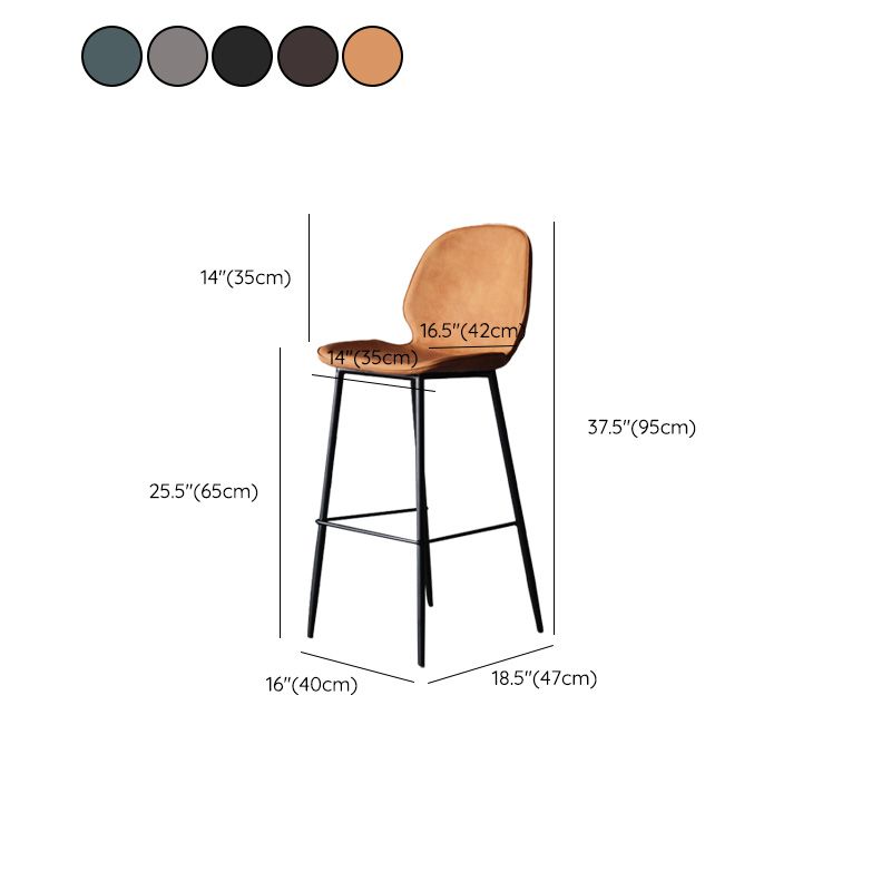 Modern Backrest Armless Counter Stool Iron Cafe Bar High Stool with Leather Cushion