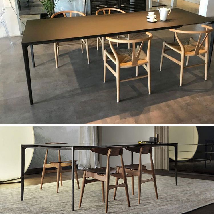 Rectangle Contemporary Dining Room Table Sintered Stone Table with 4 Black Legs Clearhalo ' dining_table' 'Dining Tables & Seating' 'Dining Tables' 'Furniture' 'furniture_dining_table' 'Kitchen & Dining Furniture' 'kitchen&dining_furn' 'kitchen' 'kitchen_dining_table' 1200x1200_f21f25fc-c767-43b3-a973-d755c70d758b