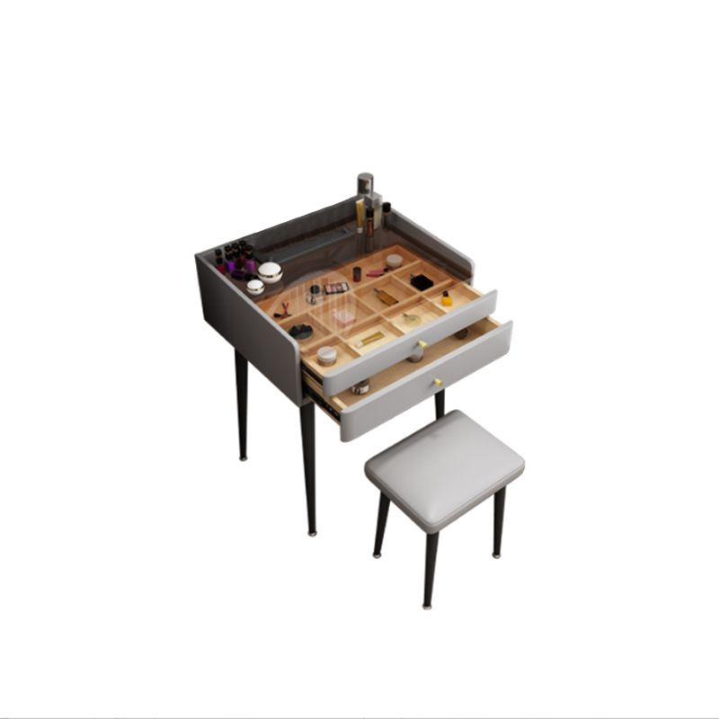 Modern Glass Top Makeup Vanity Table in Gray with Storage Drawers Clearhalo 'Bedroom Furniture' 'furn' 'furn_makeup_vanities' 'Furniture' 'Makeup Vanities' 'makeup_vanities' 1200x1200_f2224821-6cde-40c5-a9f9-42beb1d8b5b2