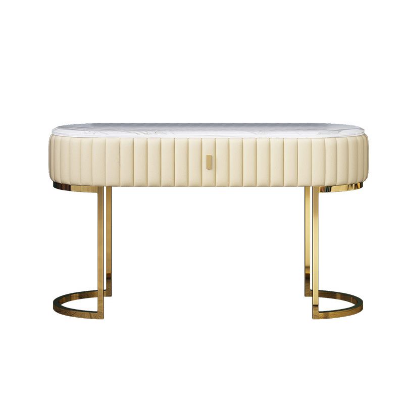 Tavolo da toeletta per vanità ovali top in pietra tavolo da trucco in metallo a specchio