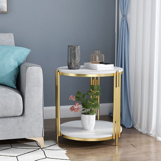 Mesa de extremo redonda de pizarra moderna mesa de metal de 3 patas de 3 patas con estante