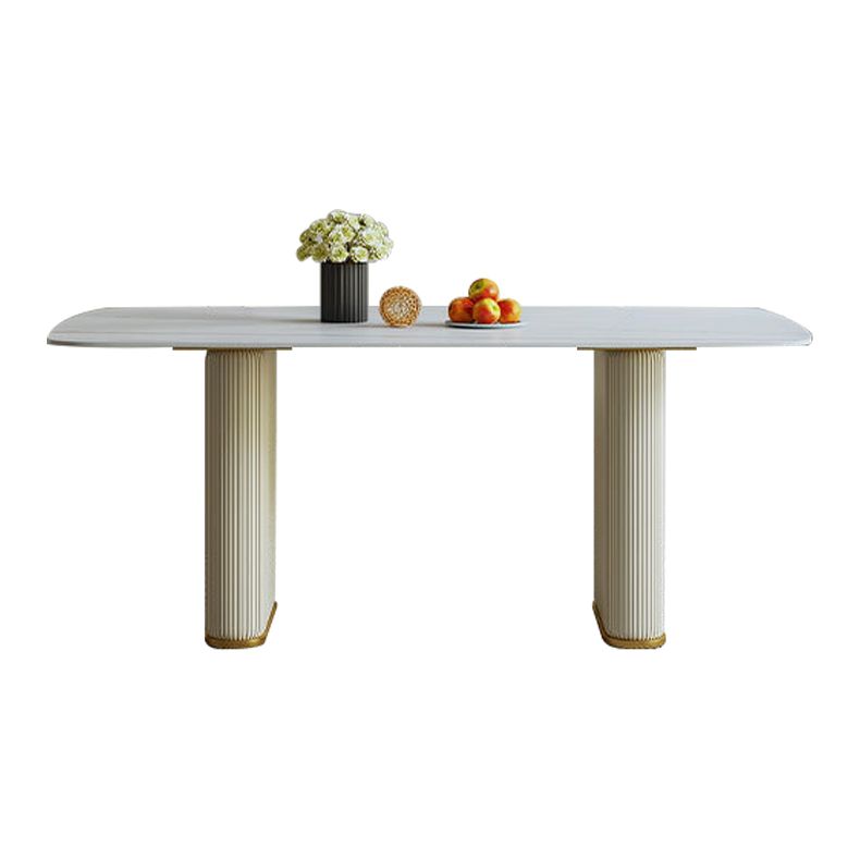 Sintered Stone Top White Table for Restaurant Modern Dining Table with Double Pedestal Clearhalo 'Dining Tables & Seating' 'Dining Tables' 'dining_table' 'furn' 'furn_dining_table' 'Furniture' 'furniture_dining_table' 'Kitchen & Dining Furniture' 'kitchen' 'kitchen_dining_table' 1200x1200_f2246d04-8fcd-4052-a73b-92524423ba33