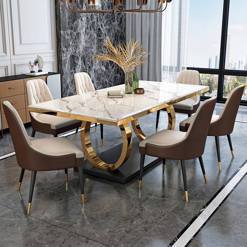 Metal Traditional Luxury Rectangle Indoor Table Sintered Stone Table with Metal Trestle Clearhalo ' dining_table' 'Dining Tables & Seating' 'Dining Tables' 'furn' 'furn_dining_table' 'Furniture' 'furniture_dining_table' 'Kitchen & Dining Furniture' 'kitchen&dining_furn' 'kitchen' 'kitchen_dining_table' 1200x1200_f2285586-70ad-4b42-85a5-c30585ab0c33