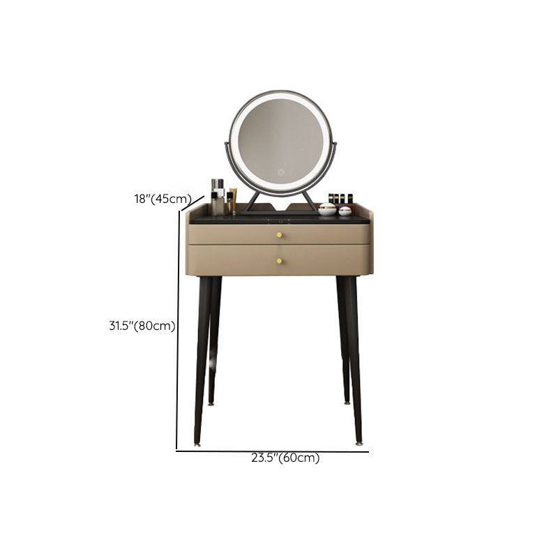 Vanity marrone con set di cambio in 2 pezzi per trucco in camera da letto imbottiti