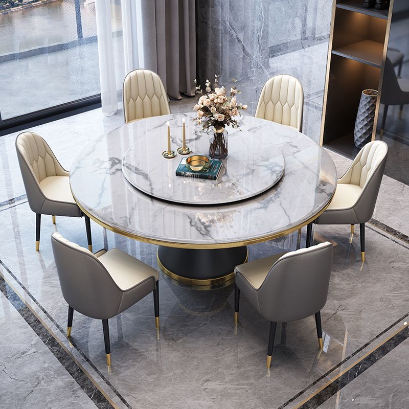 Modern Style Home Marble Dining Table Single Pedestal Base Round Table with Turntable Clearhalo ' dining_table' 'Dining Tables & Seating' 'Dining Tables' 'furn' 'furn_dining_table' 'Furniture' 'furniture_dining_table' 'Kitchen & Dining Furniture' 'kitchen&dining_furn' 'kitchen' 'kitchen_dining_table' 1200x1200_f22da40a-a5aa-4efa-9814-9b4a73f86d90