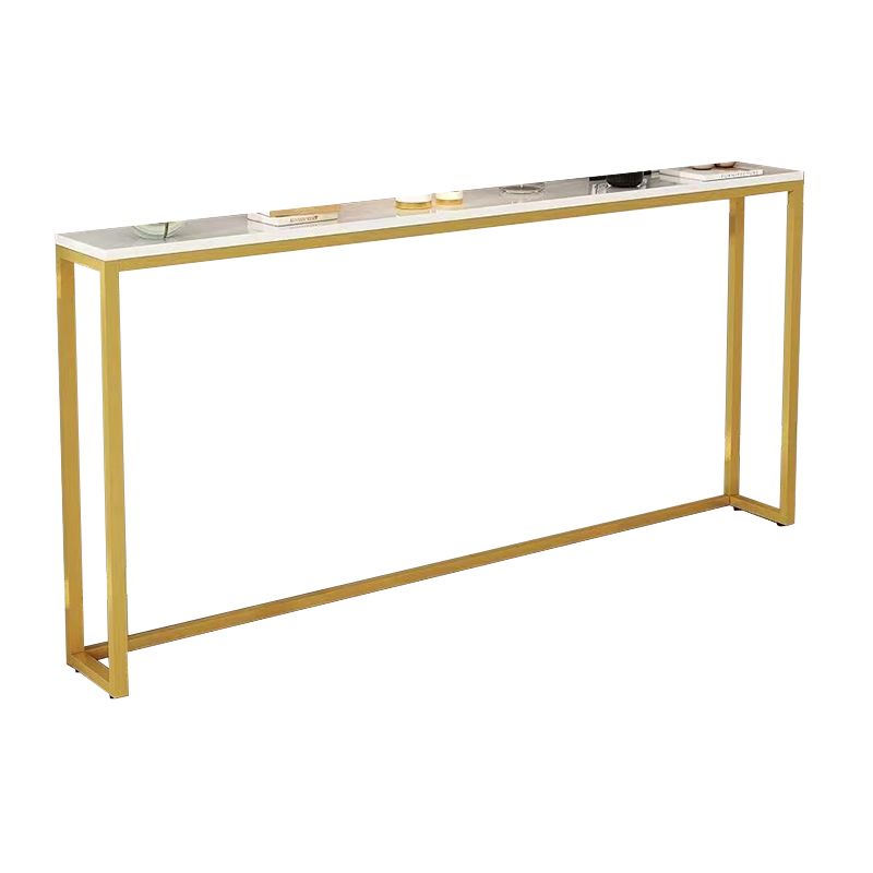 Rectangle Shape Contemporary Console Table Stone Console Sofa Table in White and Gold