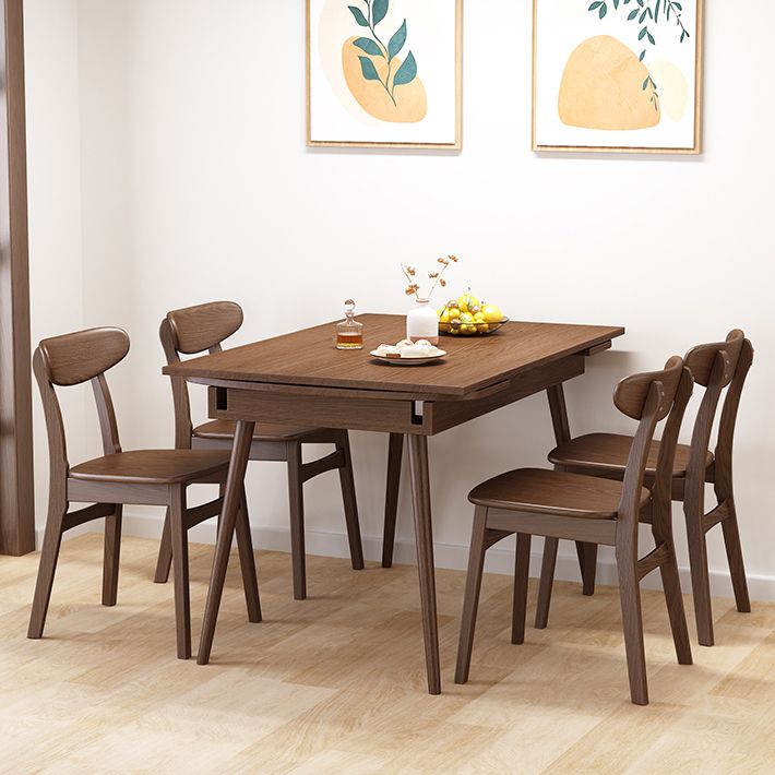 Extendable Rubber Wood Table in Nature/walnut Modern Rectangle Table with 4 Legs Clearhalo ' dining_table' 'Dining Tables & Seating' 'Dining Tables' 'Furniture' 'furniture_dining_table' 'Kitchen & Dining Furniture' 'kitchen&dining_furn' 'kitchen' 'kitchen_dining_table' 1200x1200_f23677c0-c802-4a3b-ab8e-a4fa46a5f3c8
