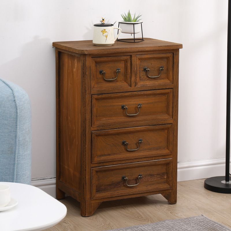 Mid-Century Modern Rectangle Brown Standard with Drawer Drop Handles Chest