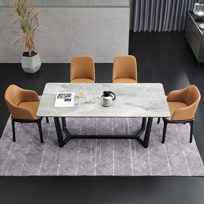 Ensemble de table rectangulaire en pierre agglomérée de style moderne, ensemble de salle à manger 1/4/5 pièces