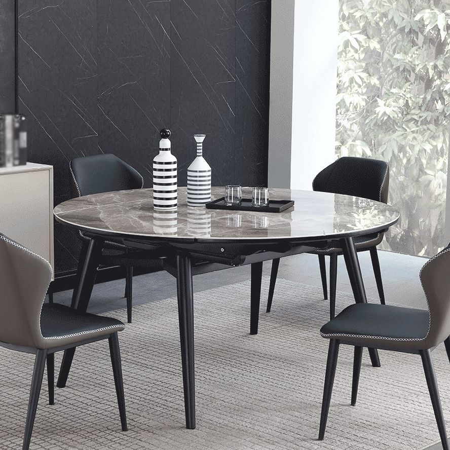 Modern Style Sintered Stone Dining Table Gray Round Drop-Leaf Table with 4 Legs Clearhalo ' dining_table' 'Dining Tables & Seating' 'Dining Tables' 'Furniture' 'furniture_dining_table' 'Kitchen & Dining Furniture' 'kitchen&dining_furn' 'kitchen' 'kitchen_dining_table' 1200x1200_f23e074e-aa70-427e-9730-1c98b066b74e