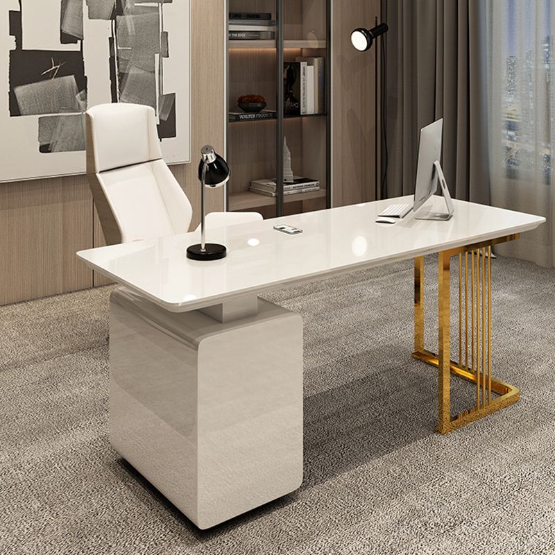 Rectangular Glam Office Desk with 3 Storage Drawers Writing Desk Artificial Wood Clearhalo 'furn' 'furn_office_desk' 'Furniture' 'Office Desks' 'Office Furniture' 'office_desk' 1200x1200_f23e8f5f-06d5-4d21-b873-361fd87e2299