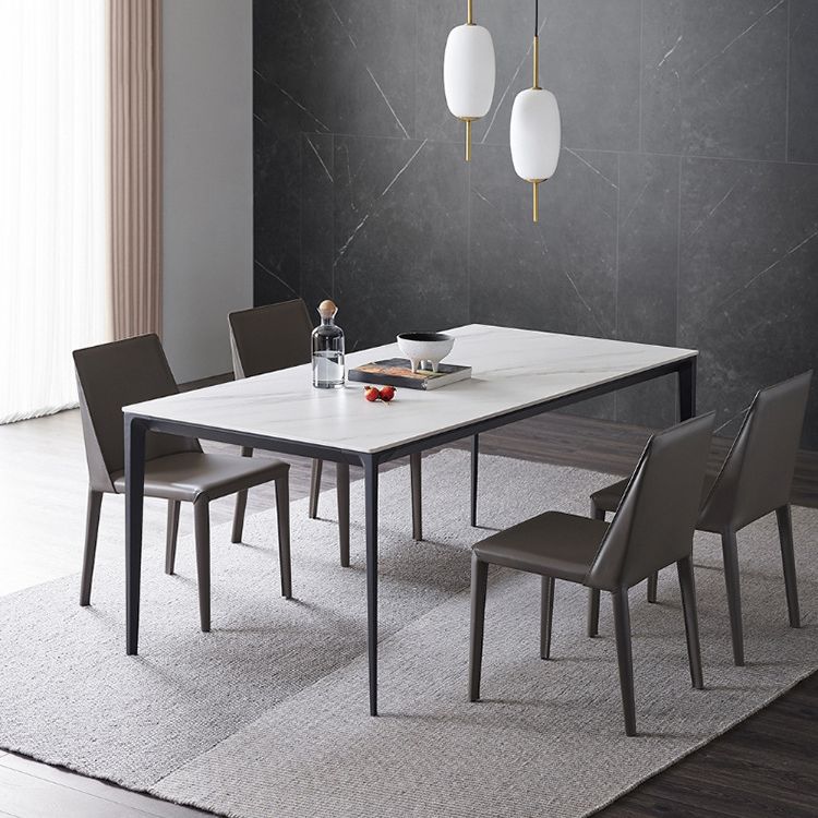 Stone Top Dining Table Contemporary Dining Table with 4 Black Legs Clearhalo 'Dining Tables & Seating' 'Dining Tables' 'dining_table' 'furn' 'furn_dining_table' 'Furniture' 'furniture_dining_table' 'Kitchen & Dining Furniture' 'kitchen' 'kitchen_dining_table' 1200x1200_f24190e6-d21f-4bf5-a980-a81ed1af6f44