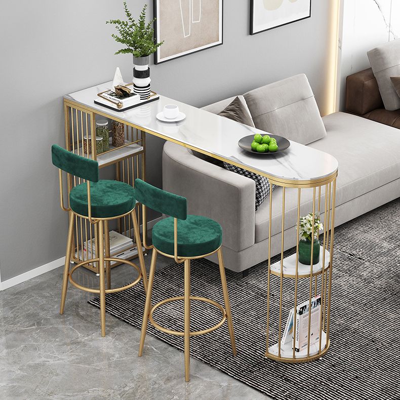 Glam White Stone Indoor Bar Dining Table Iron Double Pedestal Bistro Table with Shelve Clearhalo 'Bar Furniture' 'Bar Tables' 'bar_tables' 'furn' 'furn_bar_tables' 'Furniture' 'furniture_bar_tables' 'Kitchen & Dining Furniture' 'kitchen&dining_furn' 'kitchen' 1200x1200_f2428fc8-65e5-48e5-9a53-efa889559987